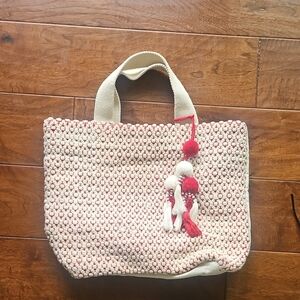 Max Mara Weekend Cream and Red Thick Cotton Tote Bag